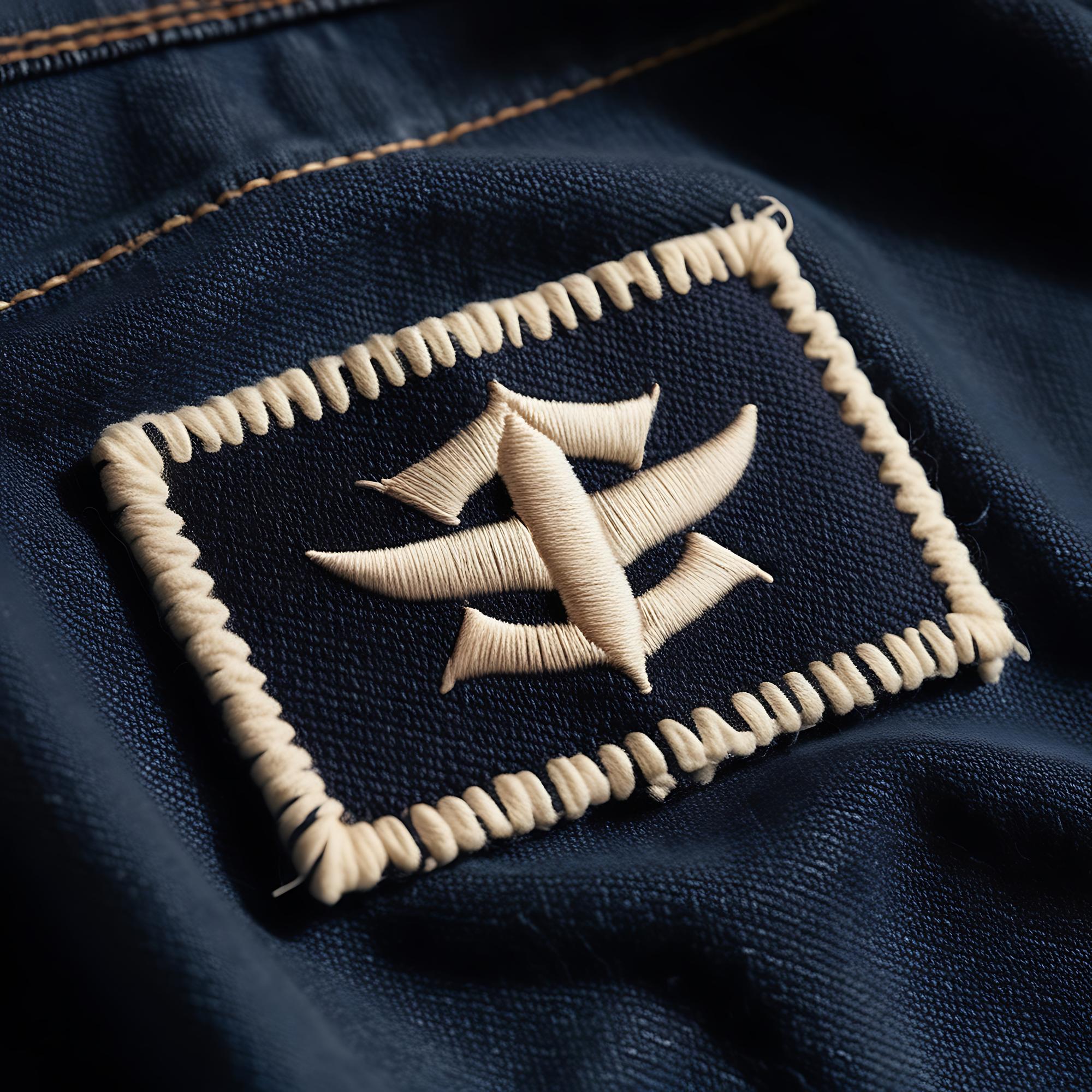 Embroidered patch sample on denim