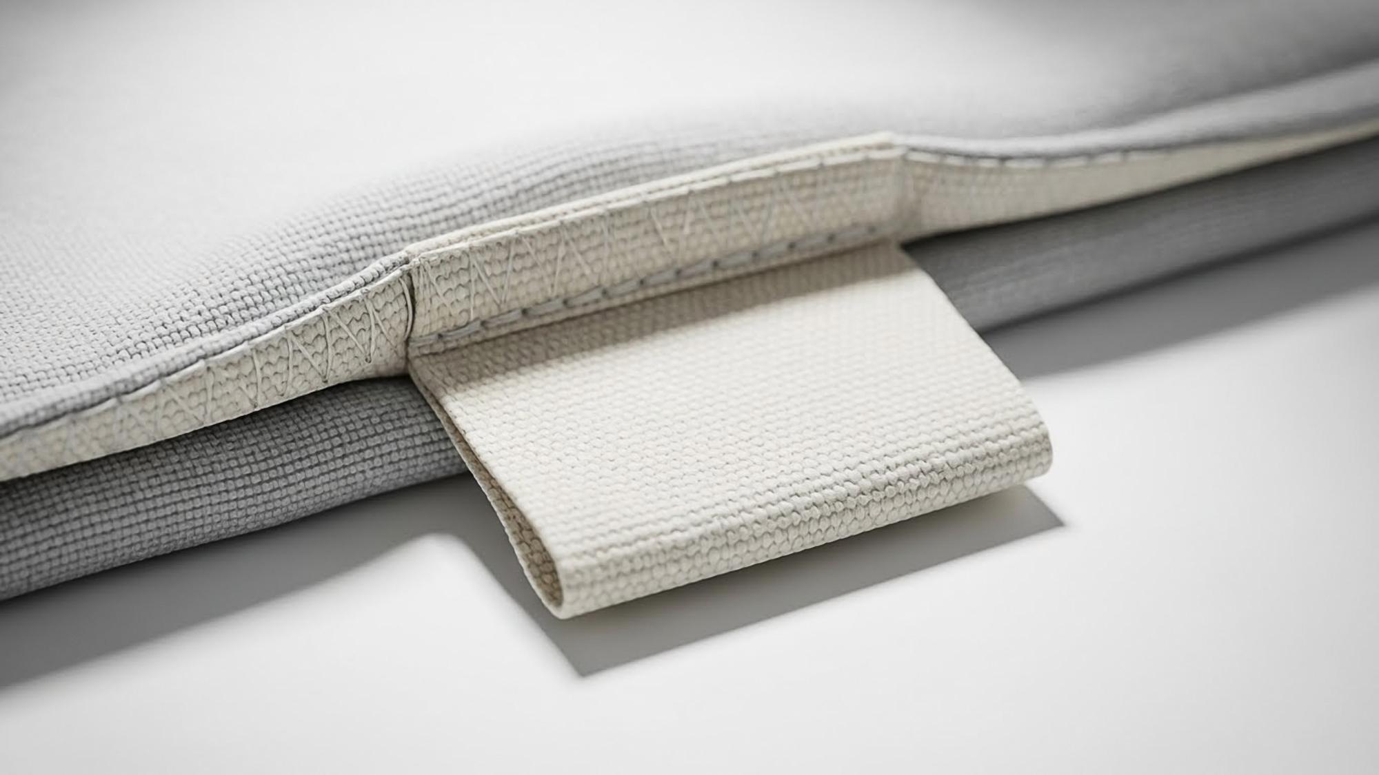 Close-up of embroidered label on cotton